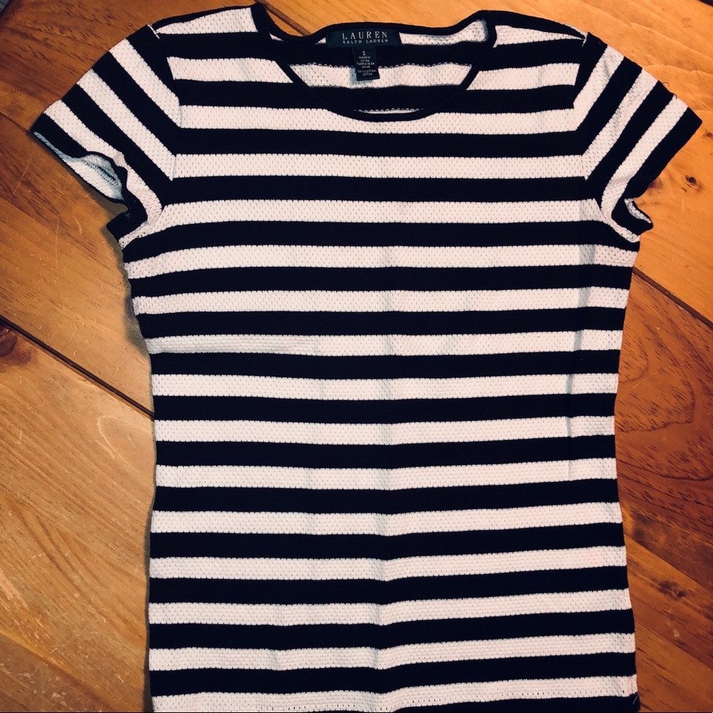 LAUREN Ralph Lauren Black & White Striped Tee, S